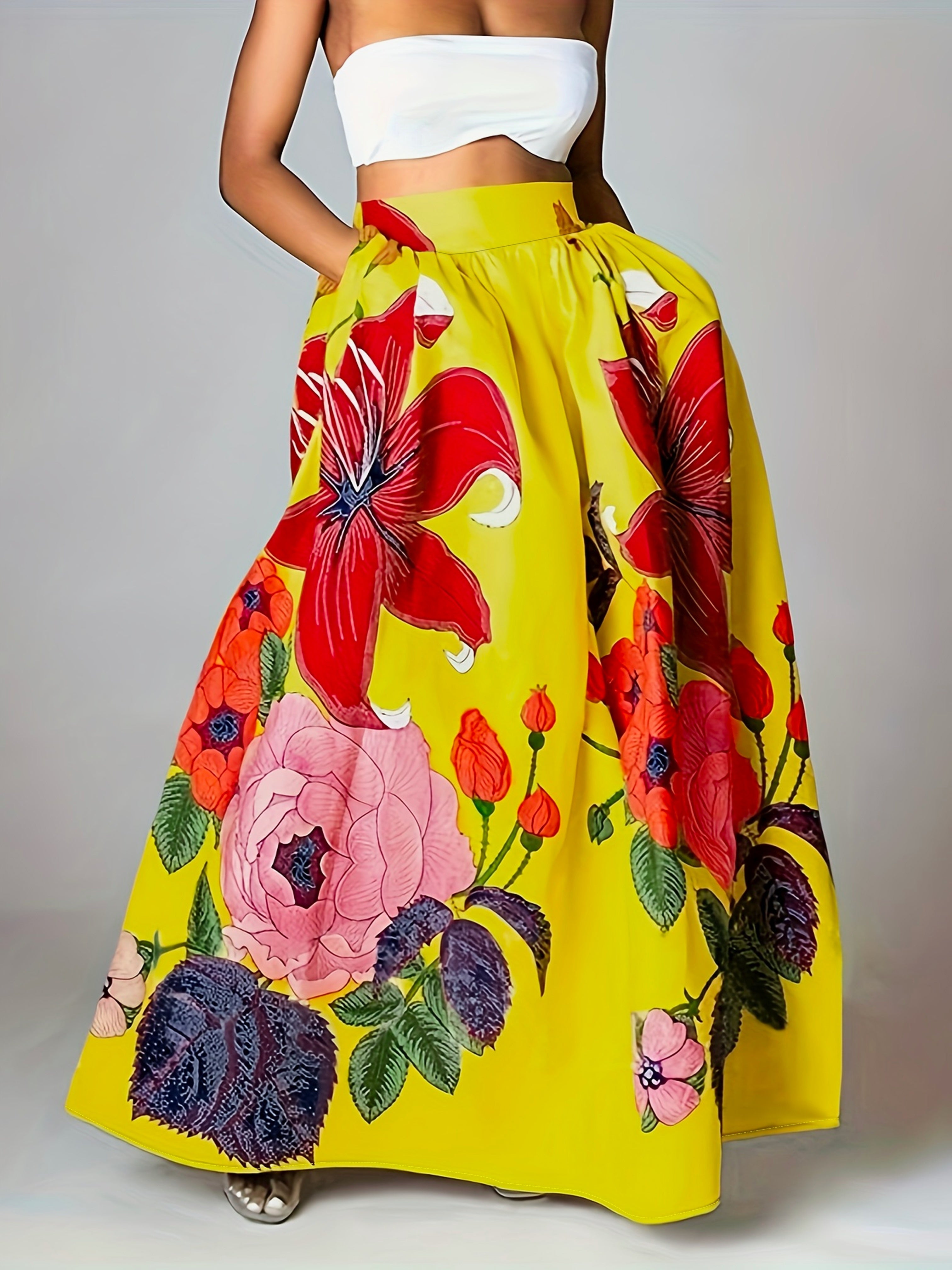 Agata | Falda Maxi Floral De Cintura Alta Moderna
