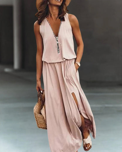 Dalissia | Vestido Suelto Con Escote En V Y Cremallera Decorativa
