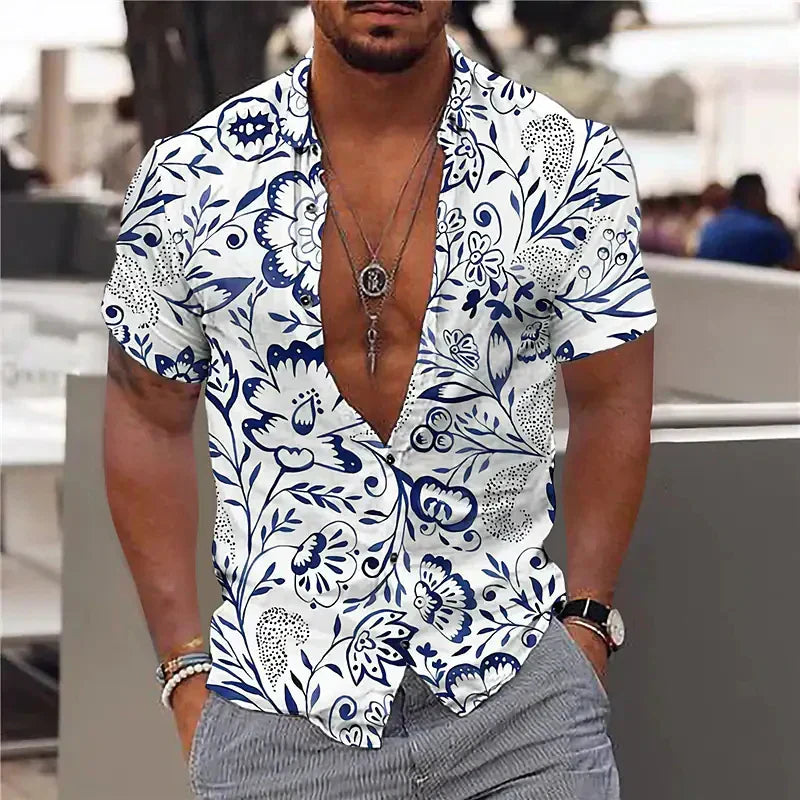 Eliandro | Camisa De Hombre Con Escote Profundo Y Estampado Estructurado
