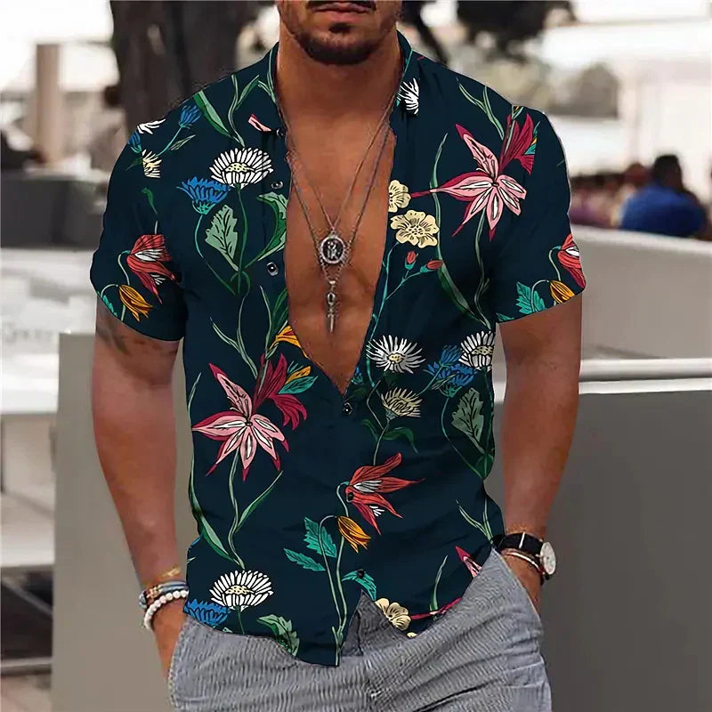 Eliandro | Camisa De Hombre Con Escote Profundo Y Estampado Estructurado
