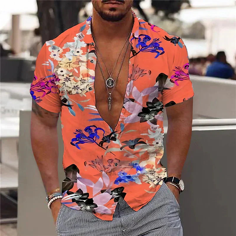 Eliandro | Camisa De Hombre Con Escote Profundo Y Estampado Estructurado