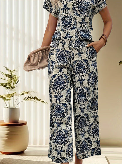 Aithne | Conjunto Casual De Camiseta Y Pantalón Con Estampado Retro
