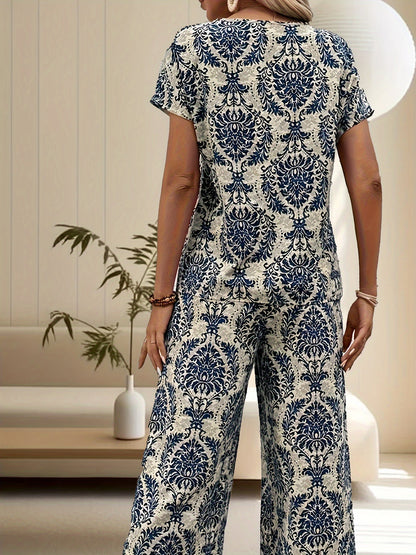 Aithne | Conjunto Casual De Camiseta Y Pantalón Con Estampado Retro