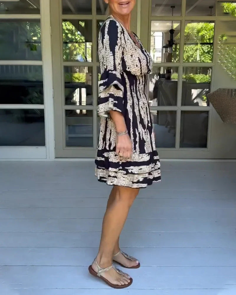 Camila | Vestido Midi Con Escote En V Y Mangas Tres Cuartos
