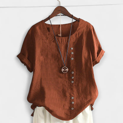 Lucía | Blusa Monocromática Con Cuello Redondo Y Botones