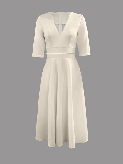 Lucía | Vestido Midi De Mujer Con Cuello En V Y Corte En A