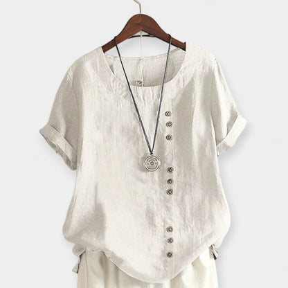 Lucía | Blusa Monocromática Con Cuello Redondo Y Botones