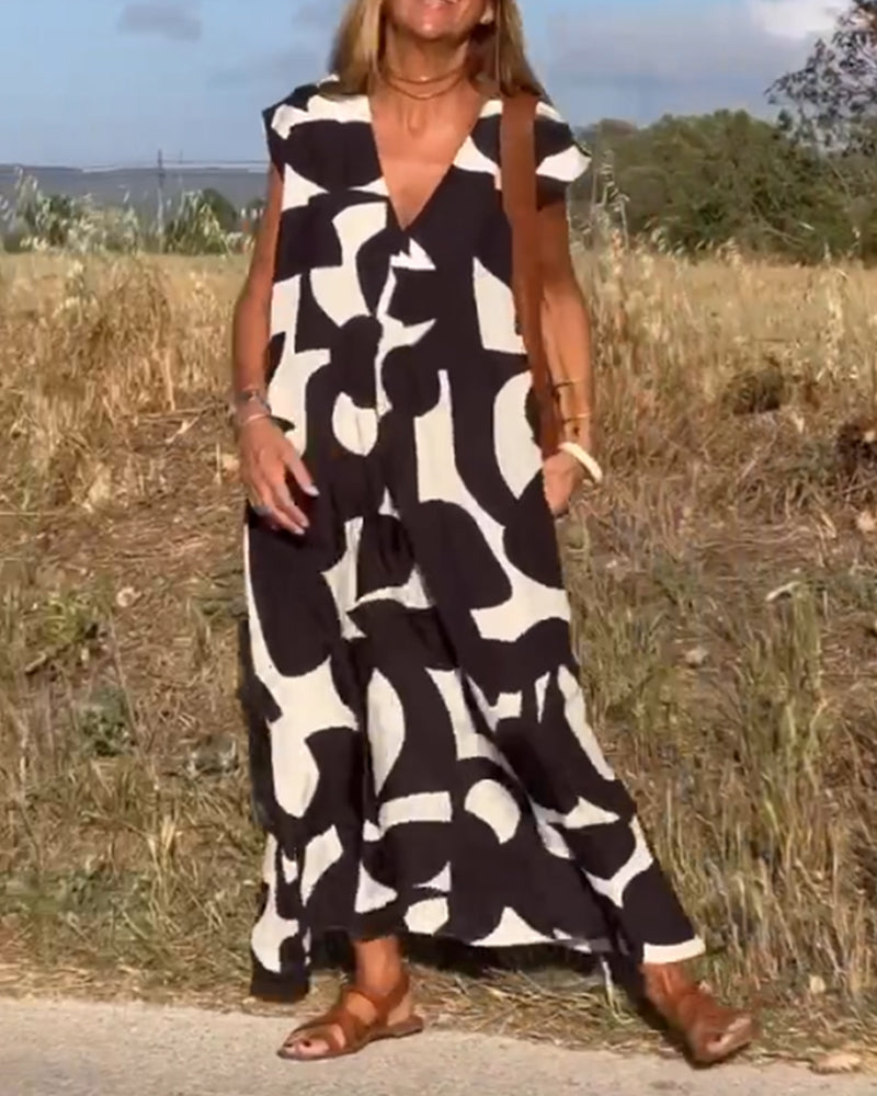 Maërys | Vestido Amplio Con Estampado Gráfico Y Escote En V Para Mujer