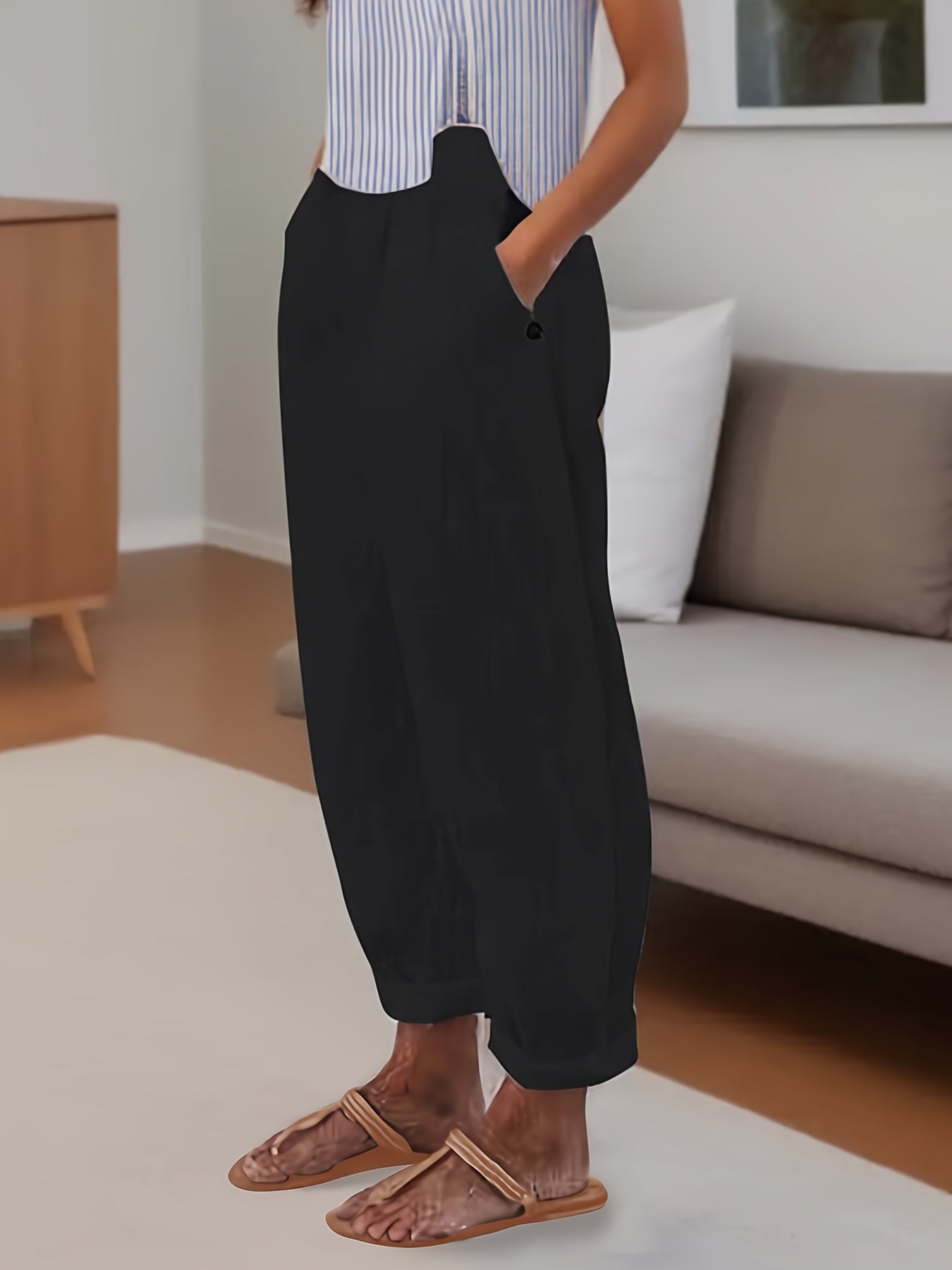 Celina | Pantalón De Lino De Talle Alto Con Corte Relajado