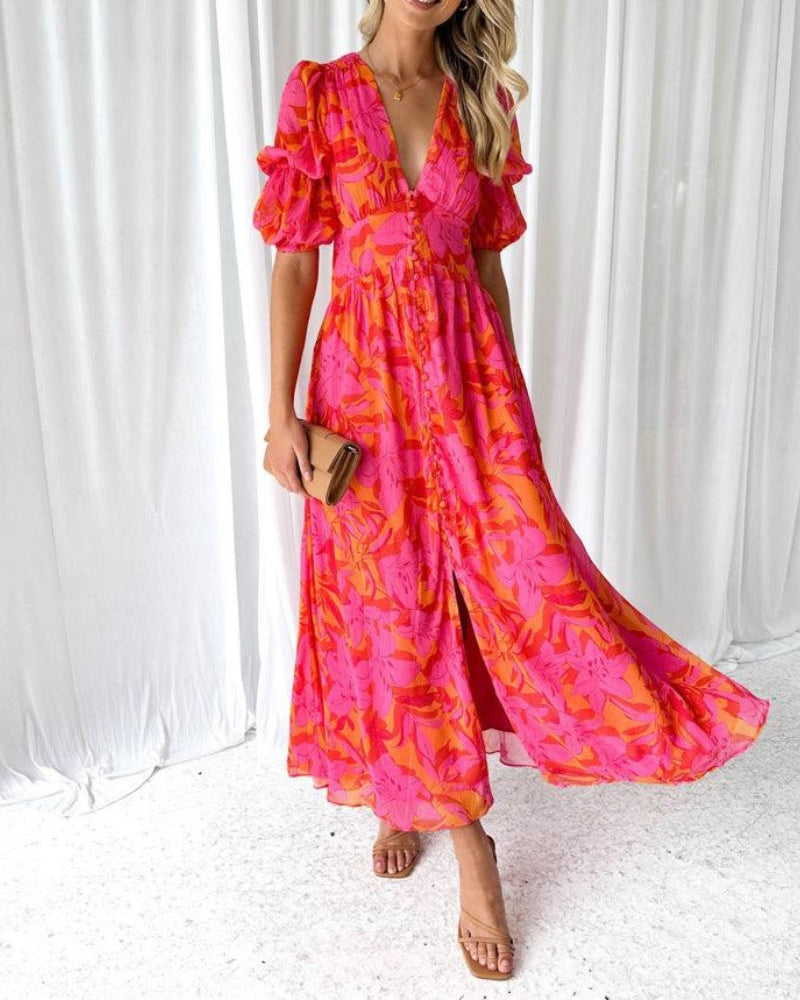 Camila | Vestido Maxi Rojo Rosa