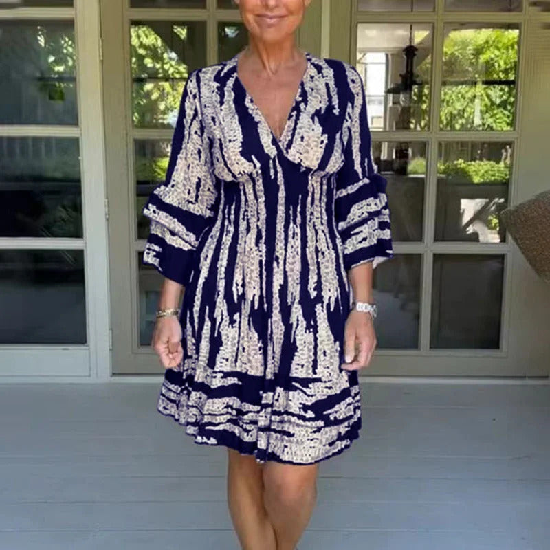 Camila | Vestido Midi Con Escote En V Y Mangas Tres Cuartos