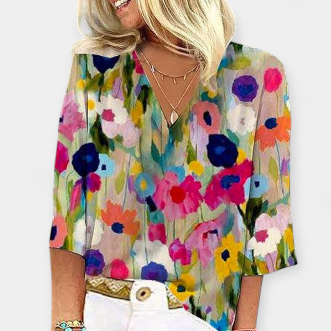 Fj| Blusa Moderna Con Estampado Floral Intenso
