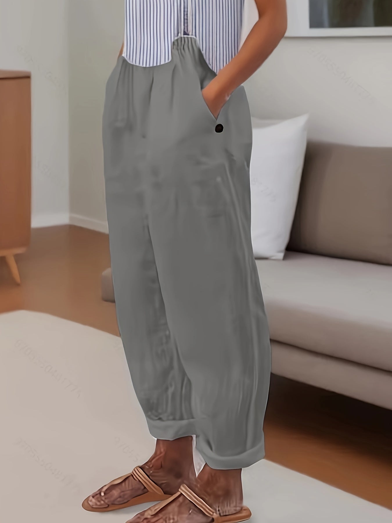 Celina | Pantalón De Lino De Talle Alto Con Corte Relajado