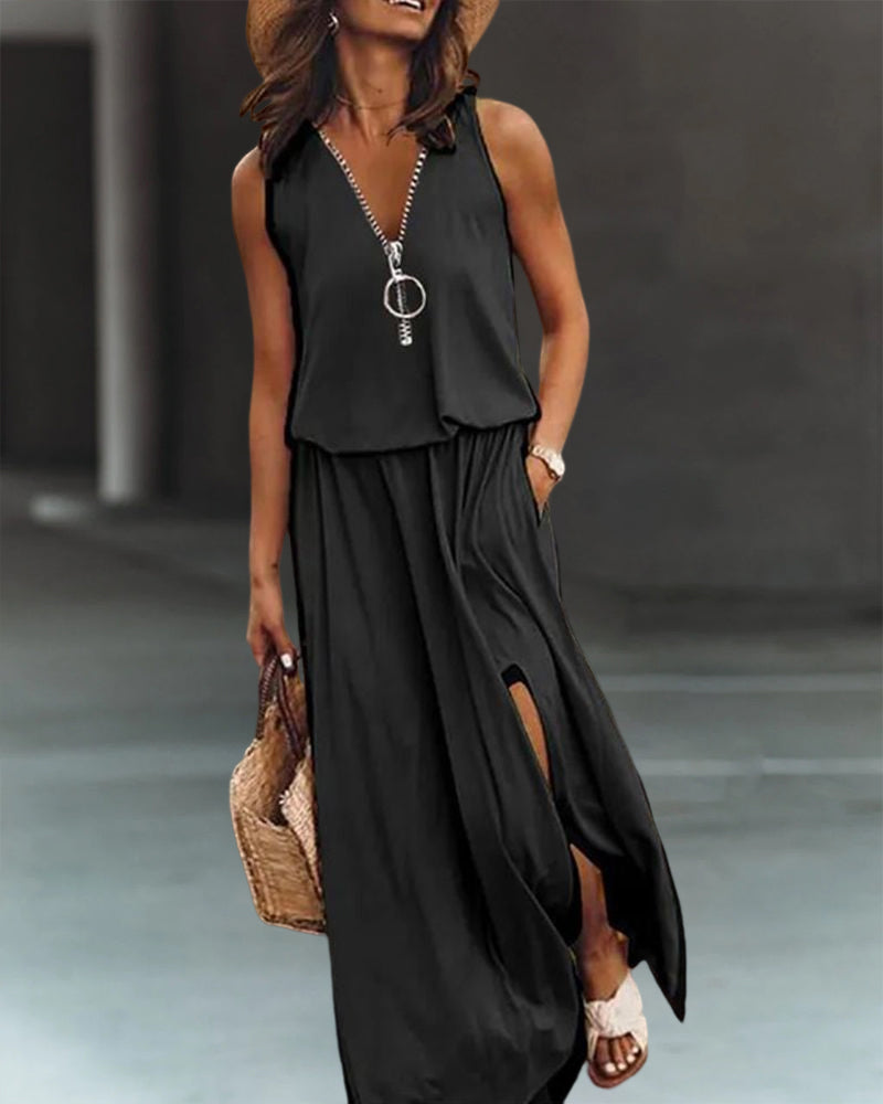 Dalissia | Vestido Suelto Con Escote En V Y Cremallera Decorativa