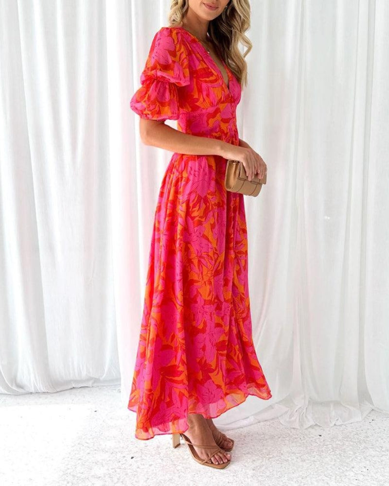 Camila | Vestido Maxi Rojo Rosa