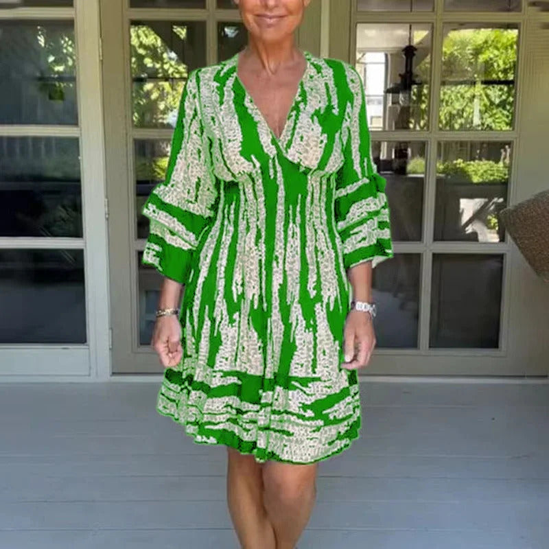 Camila | Vestido Midi Con Escote En V Y Mangas Tres Cuartos