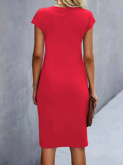 Clara | Vestido Elegante Midi De Mujer Con Cintura Fruncida Y Manga Corta