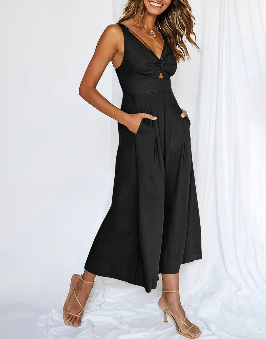 Brigitta | Mono Elegante Sin Mangas Con Escote En V Y Pernera Ancha