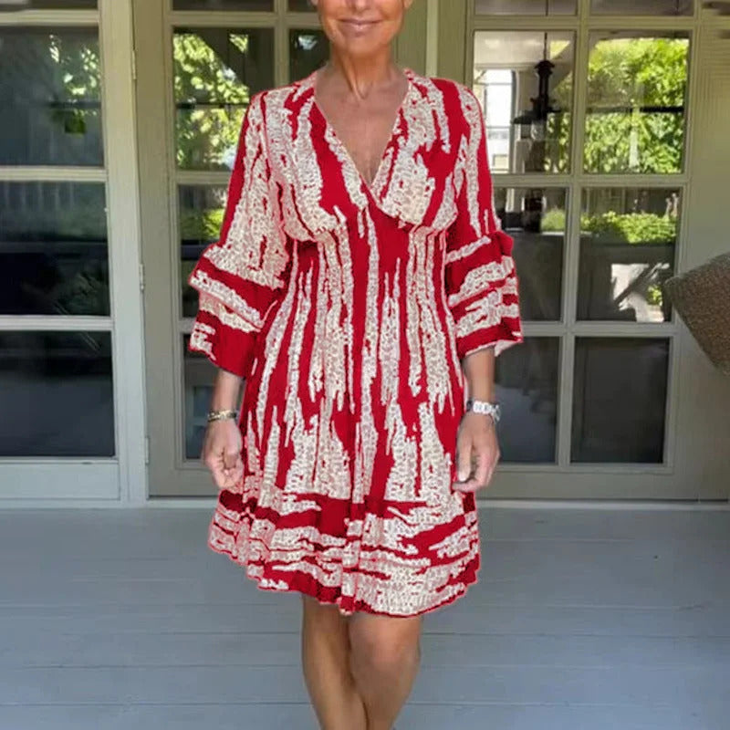 Camila | Vestido Midi Con Escote En V Y Mangas Tres Cuartos