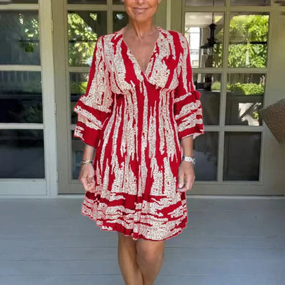 Camila | Vestido Midi Con Escote En V Y Mangas Tres Cuartos
