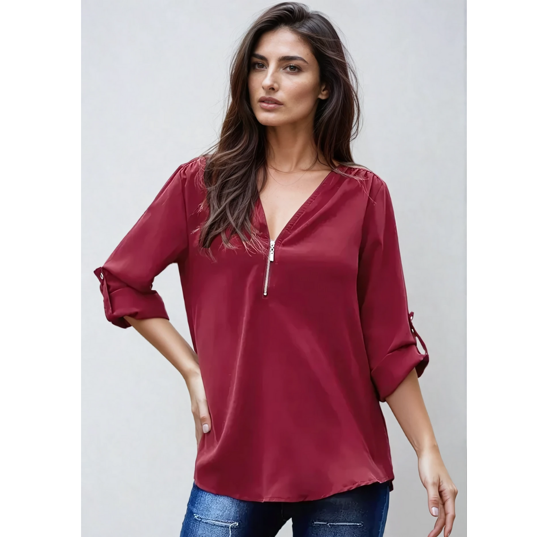 Olivia | Blusa Amplia Con Cremallera Y Mangas 3/4 Para Mujer