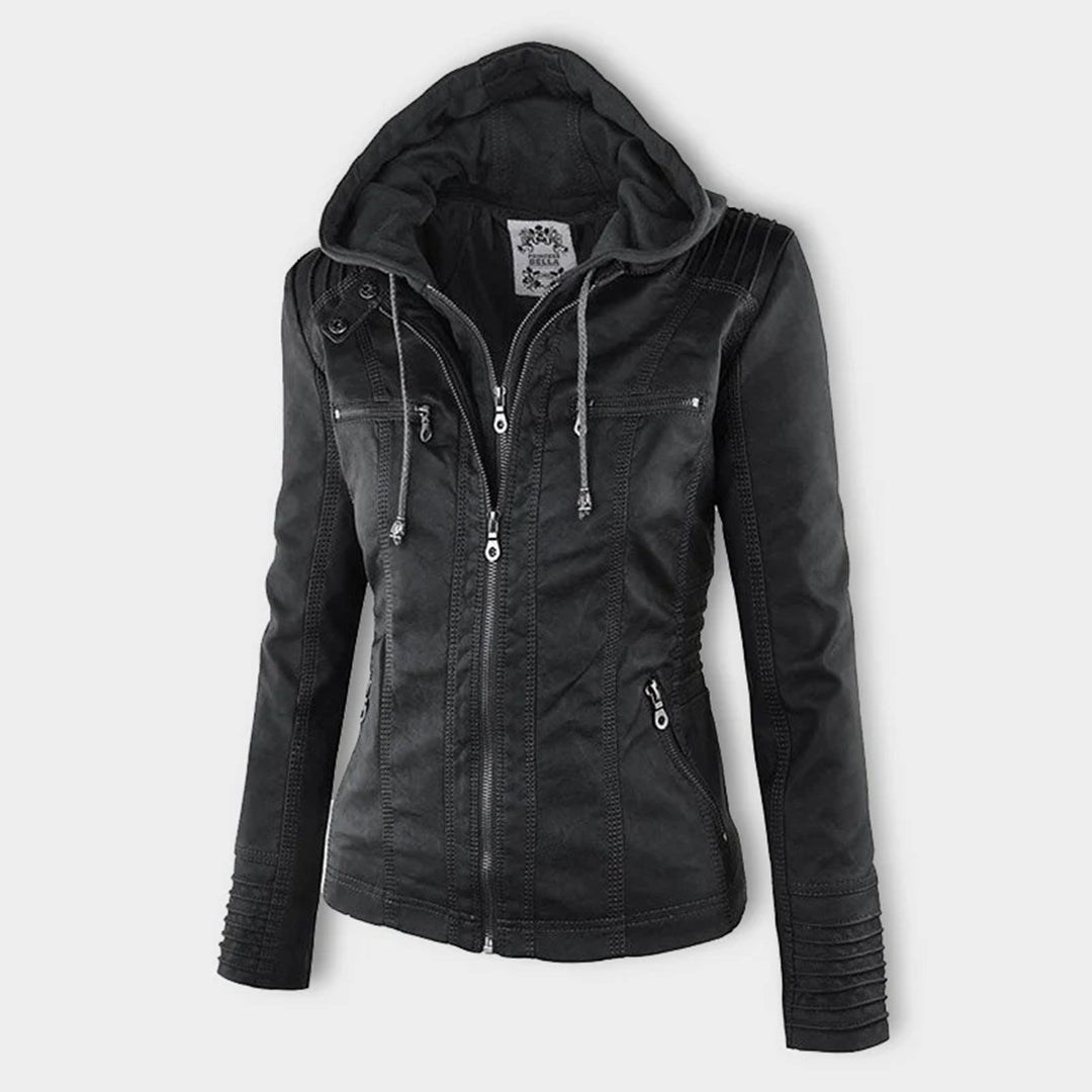 Leigh | Chaqueta De Cuero Impermeable Para Mujer Con Capucha