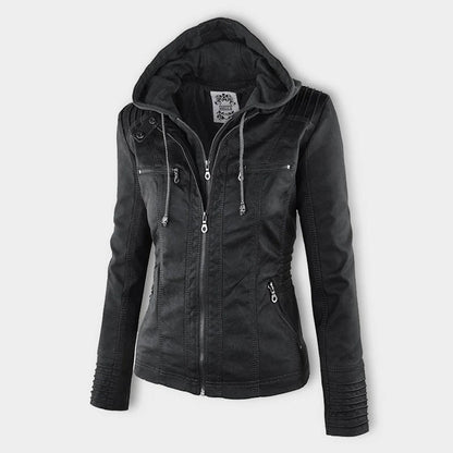 Leigh | Chaqueta De Cuero Impermeable Para Mujer Con Capucha