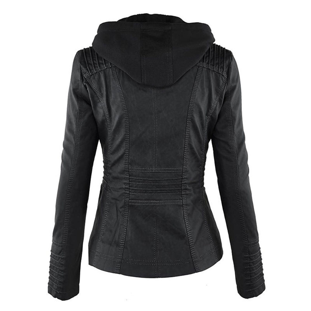 Leigh | Chaqueta De Cuero Impermeable Para Mujer Con Capucha