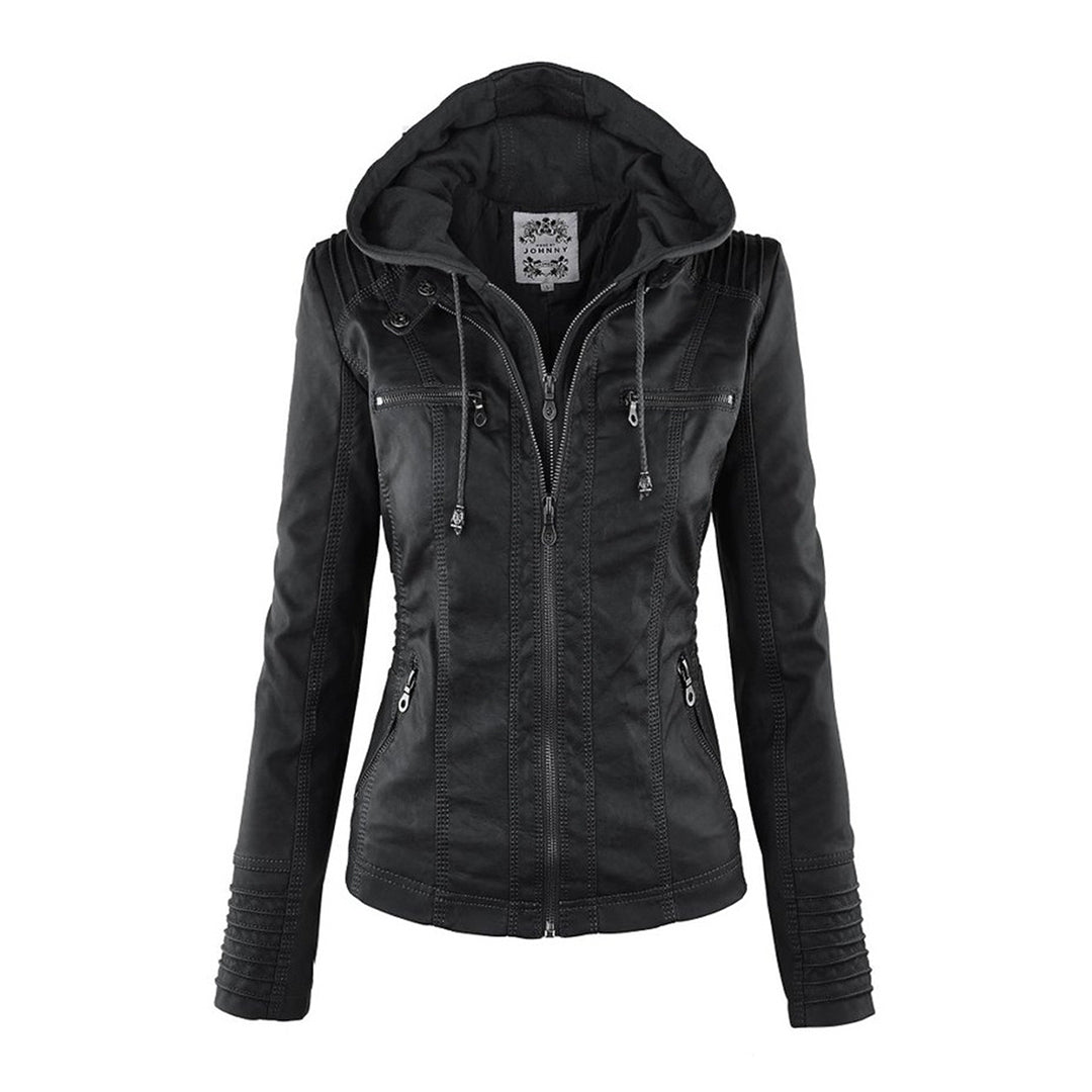 Leigh | Chaqueta De Cuero Impermeable Para Mujer Con Capucha