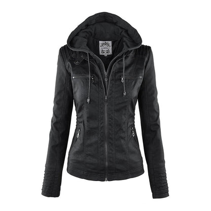 Leigh | Chaqueta De Cuero Impermeable Para Mujer Con Capucha