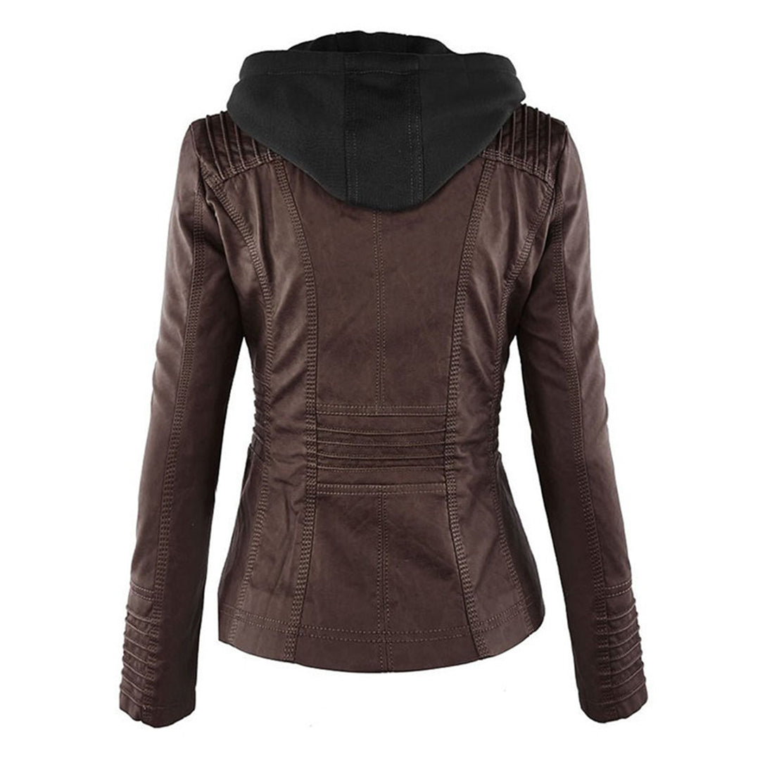 Leigh | Chaqueta De Cuero Impermeable Para Mujer Con Capucha