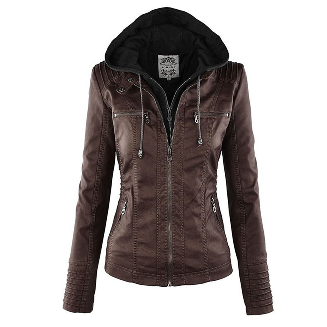 Leigh | Chaqueta De Cuero Impermeable Para Mujer Con Capucha