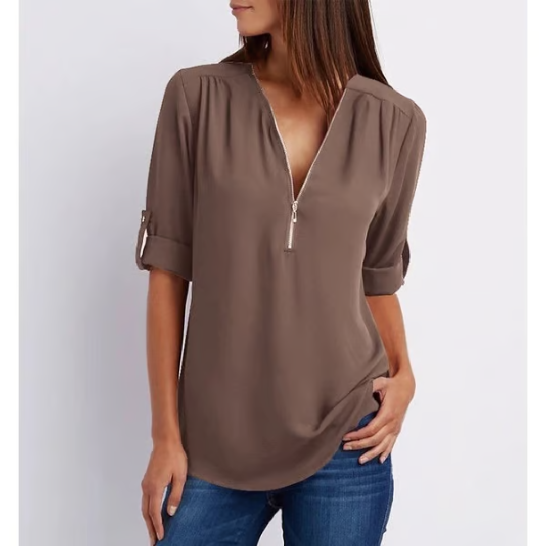 Olivia | Blusa Amplia Con Cremallera Y Mangas 3/4 Para Mujer