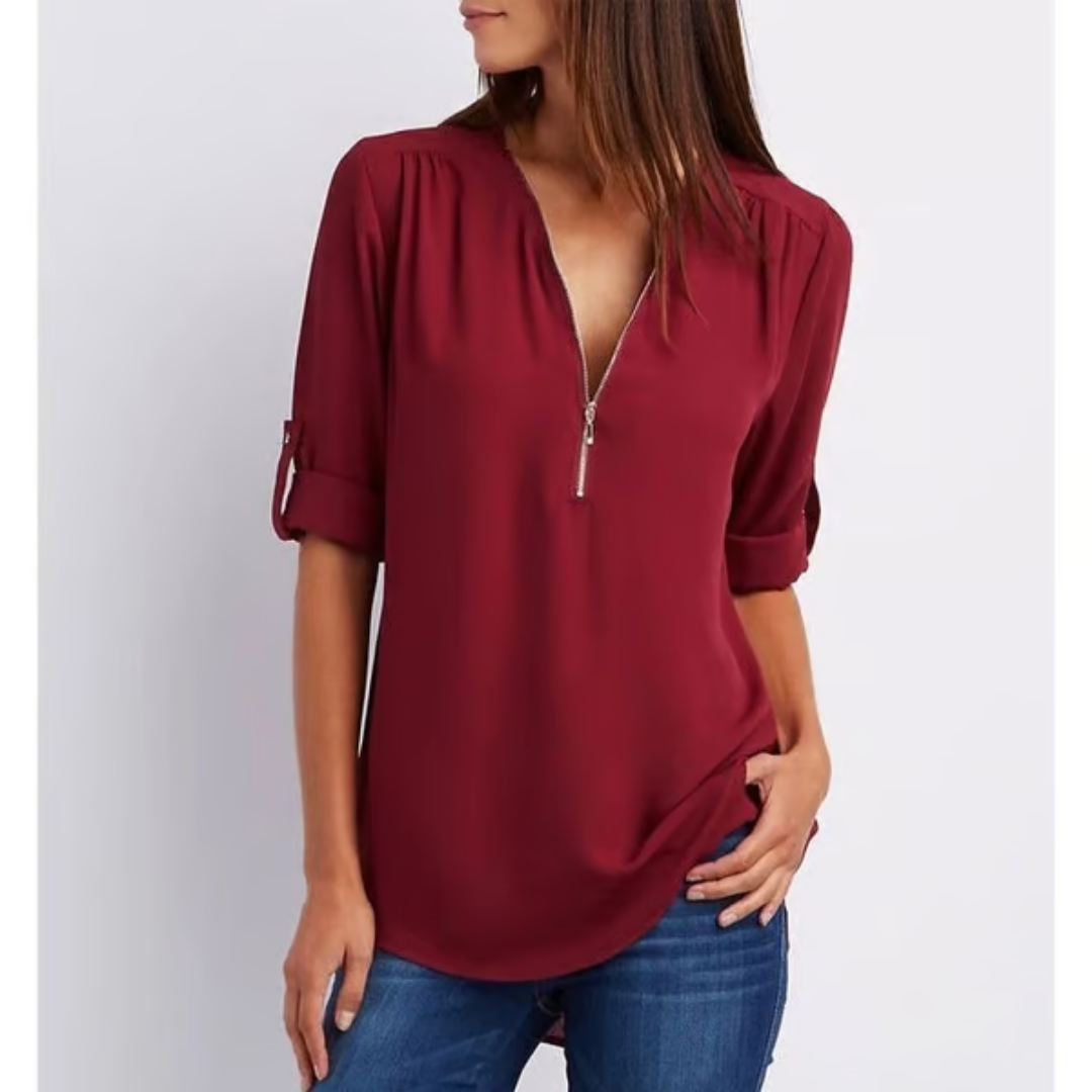 Olivia | Blusa Amplia Con Cremallera Y Mangas 3/4 Para Mujer
