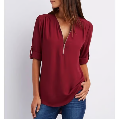 Olivia | Blusa Amplia Con Cremallera Y Mangas 3/4 Para Mujer