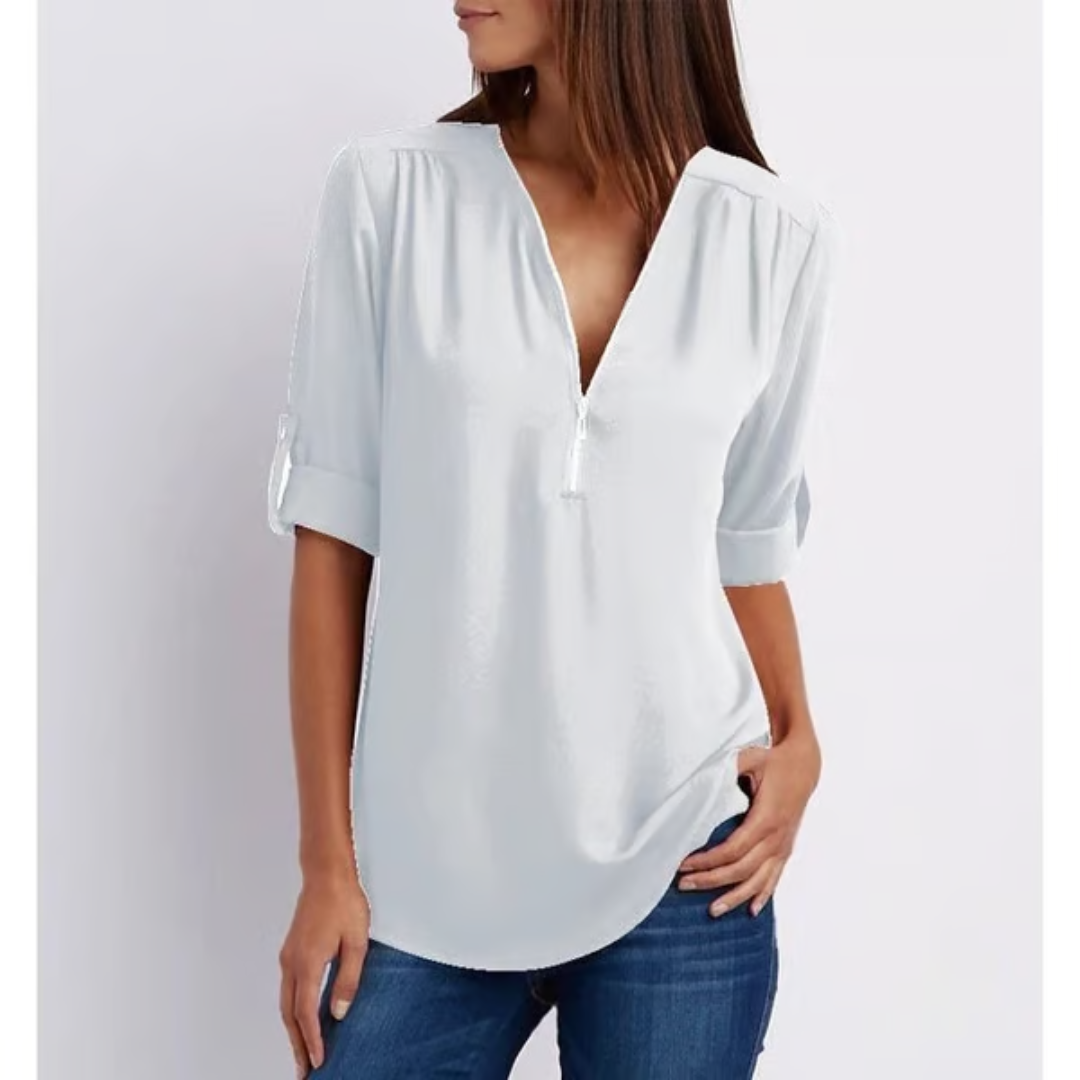 Olivia | Blusa Amplia Con Cremallera Y Mangas 3/4 Para Mujer