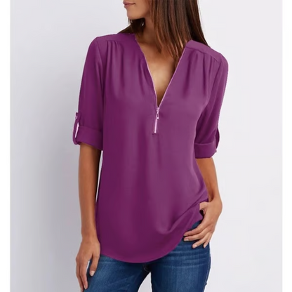 Olivia | Blusa Amplia Con Cremallera Y Mangas 3/4 Para Mujer