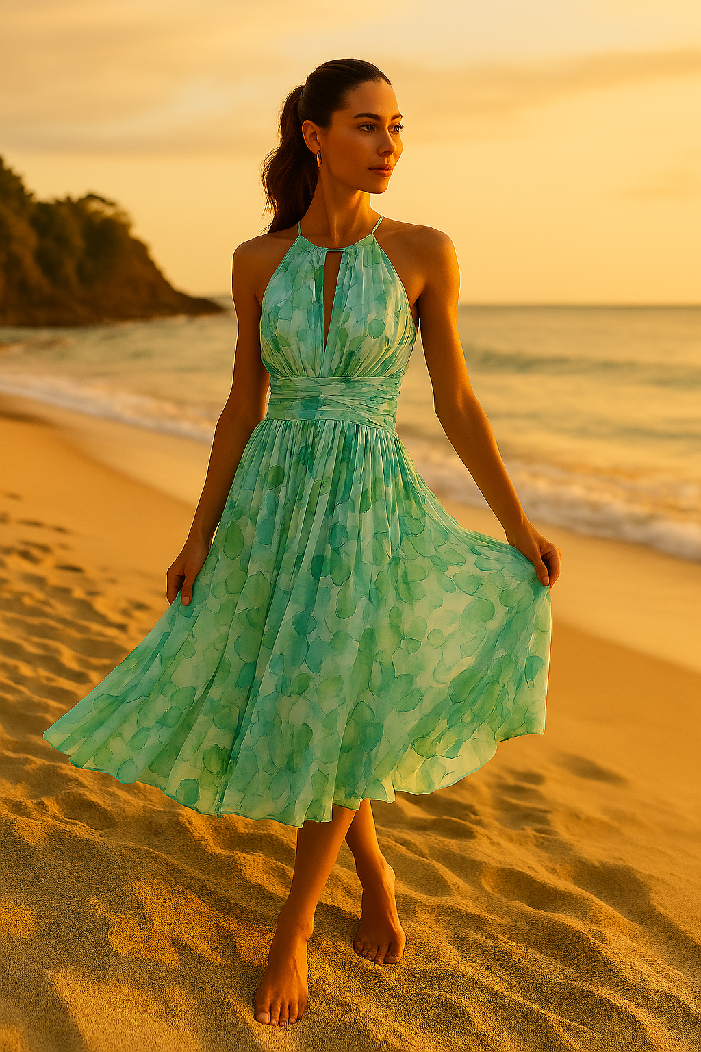 Elara Floralista | Vestido Maxi Halter Con Pliegues Y Estampado Floral Para Mujer
