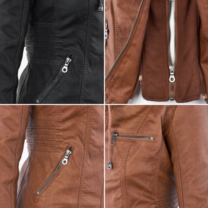 Leigh | Chaqueta De Cuero Impermeable Para Mujer Con Capucha