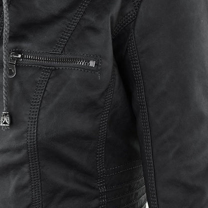 Leigh | Chaqueta De Cuero Impermeable Para Mujer Con Capucha