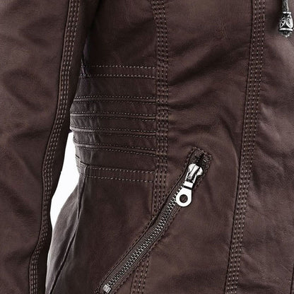 Leigh | Chaqueta De Cuero Impermeable Para Mujer Con Capucha