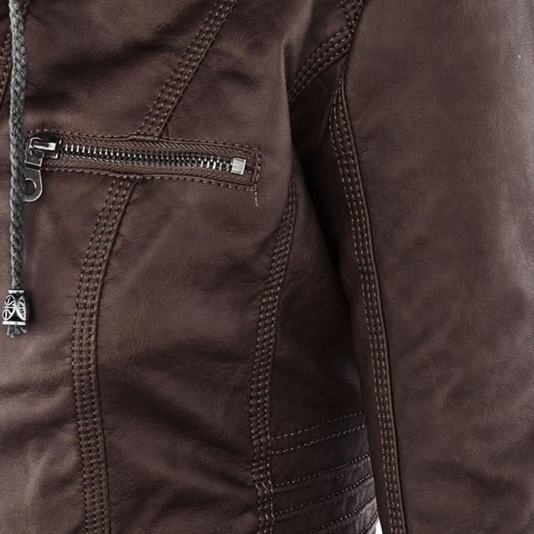 Leigh | Chaqueta De Cuero Impermeable Para Mujer Con Capucha