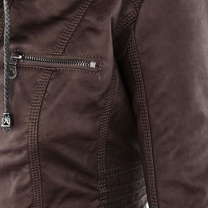 Leigh | Chaqueta De Cuero Impermeable Para Mujer Con Capucha