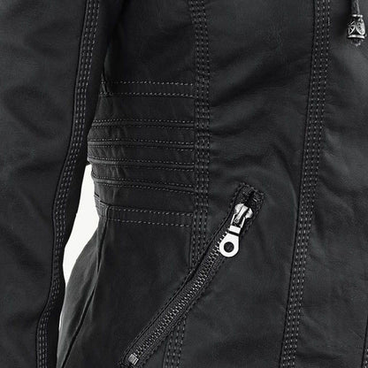 Leigh | Chaqueta De Cuero Impermeable Para Mujer Con Capucha