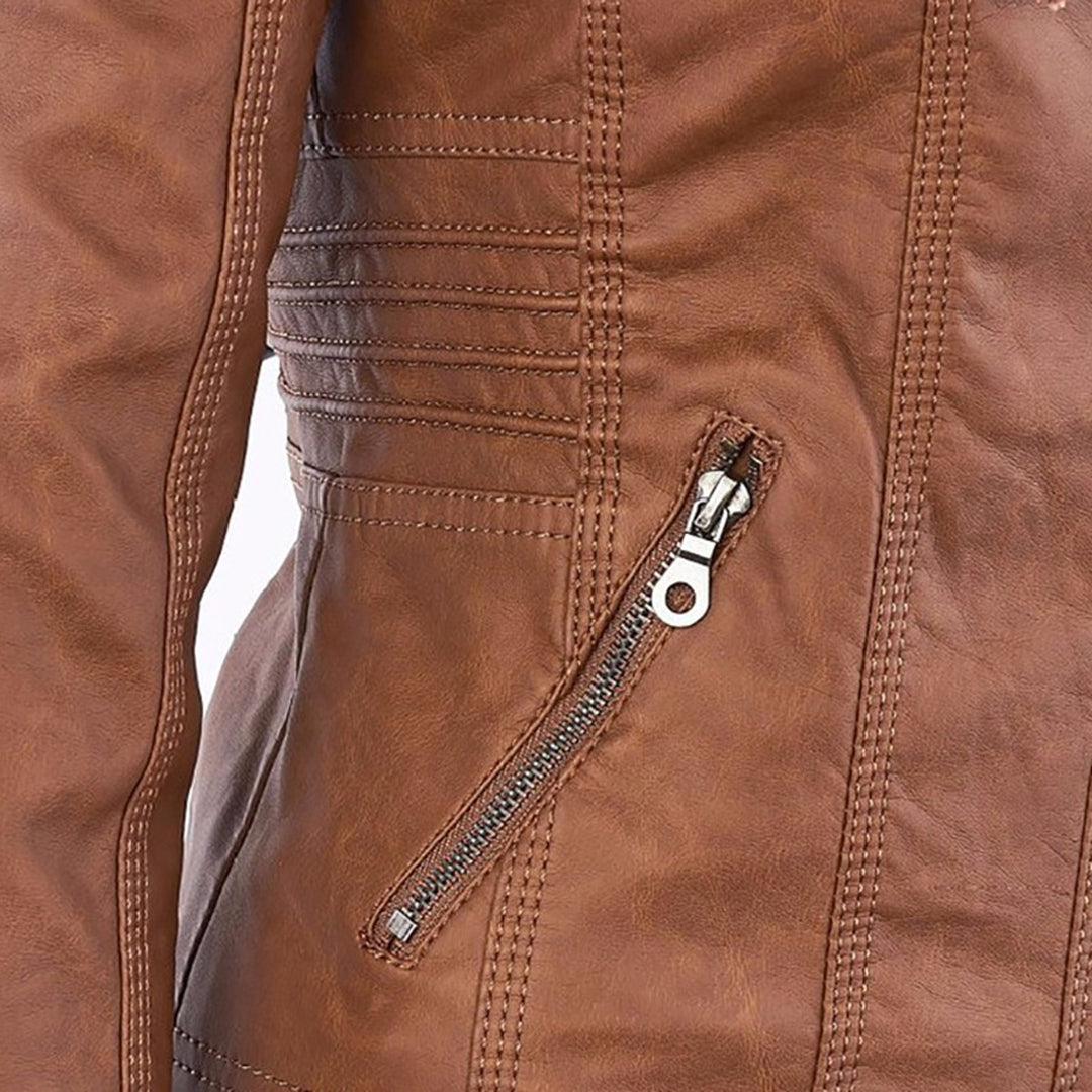 Leigh | Chaqueta De Cuero Impermeable Para Mujer Con Capucha