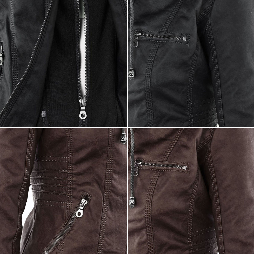 Leigh | Chaqueta De Cuero Impermeable Para Mujer Con Capucha