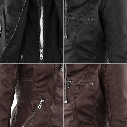 Leigh | Chaqueta De Cuero Impermeable Para Mujer Con Capucha