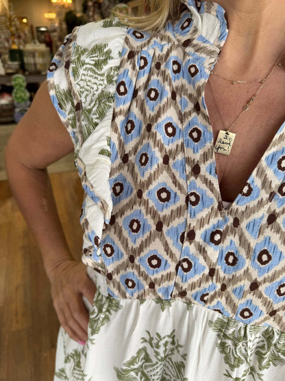 Birgit | Vestido Floral Sin Mangas Con Cuello De Volantes