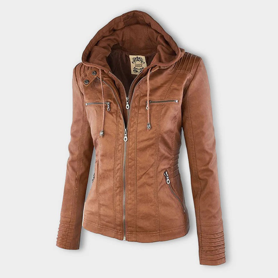 Leigh | Chaqueta De Cuero Impermeable Para Mujer Con Capucha