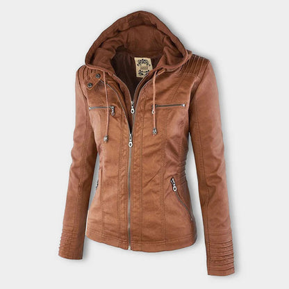 Leigh | Chaqueta De Cuero Impermeable Para Mujer Con Capucha